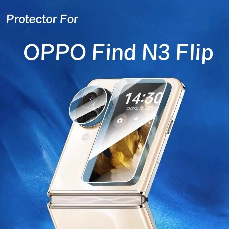 (2-in-1) Clear Screen Protector for Oppo Find N3 N2 Flip 5G Tempered Glass Film and Camera Lens Protector Anti-Scratch Waterproof (Front+Lens Film)